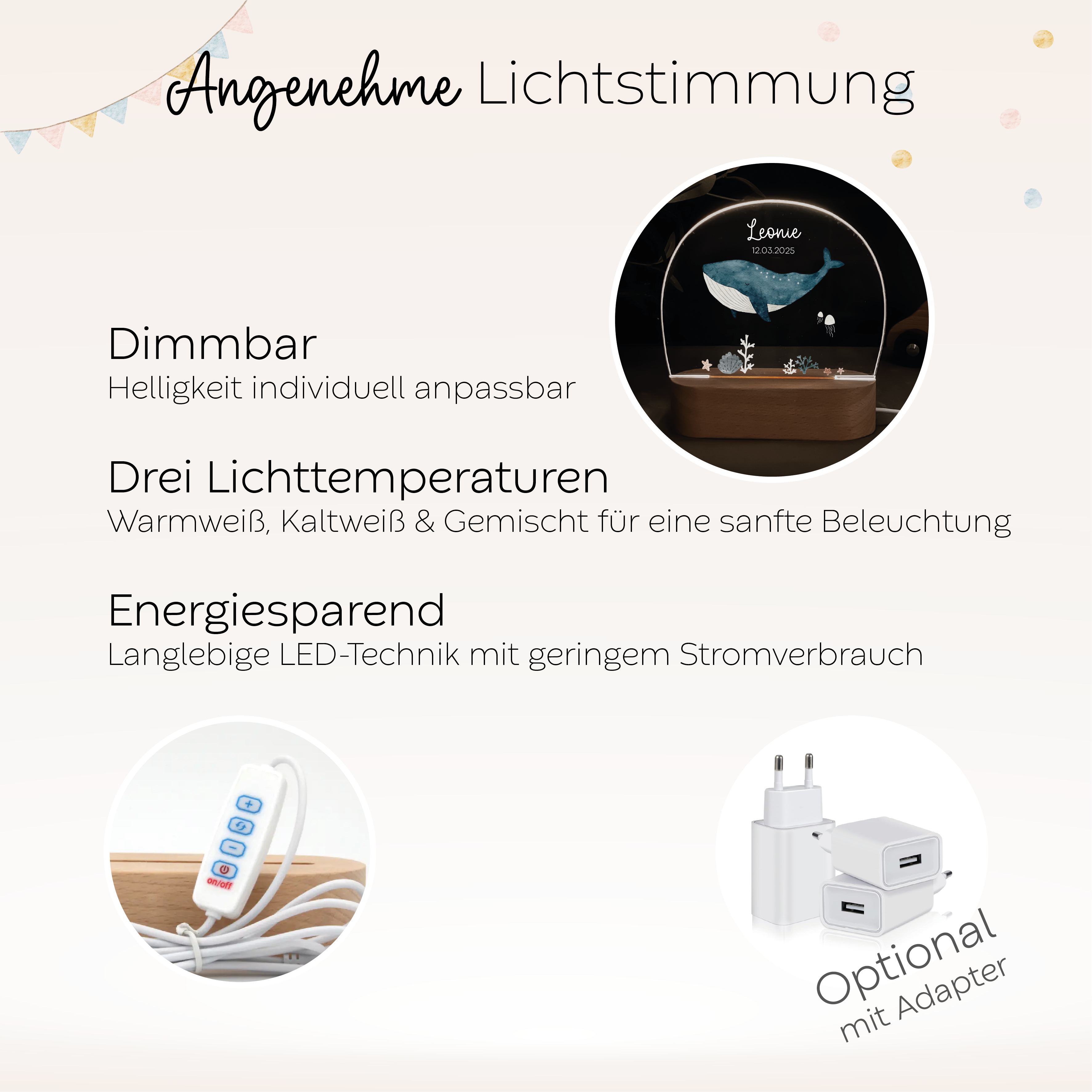 Personalisiertes LED-Nachtlicht für Kinder – mit dimmbarem Licht & nachhaltigem Druck