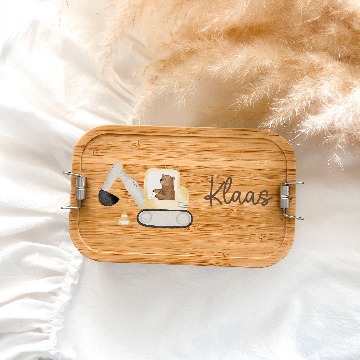 Personalisierte Brotdose aus Edelstahl & Bambus – mit liebevollen HejHanni-Motiven