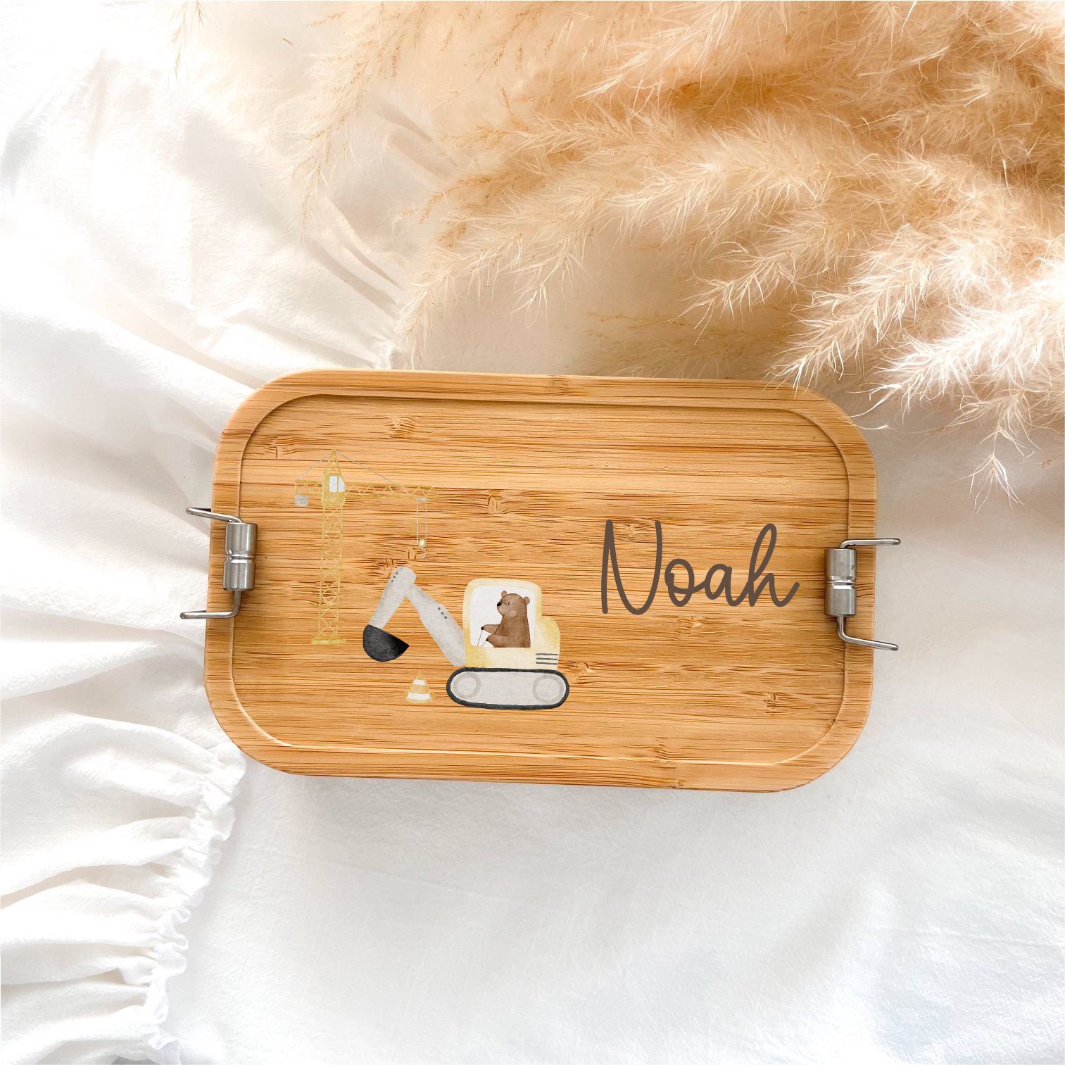 Personalisierte Brotdose aus Edelstahl & Bambus – mit liebevollen HejHanni-Motiven