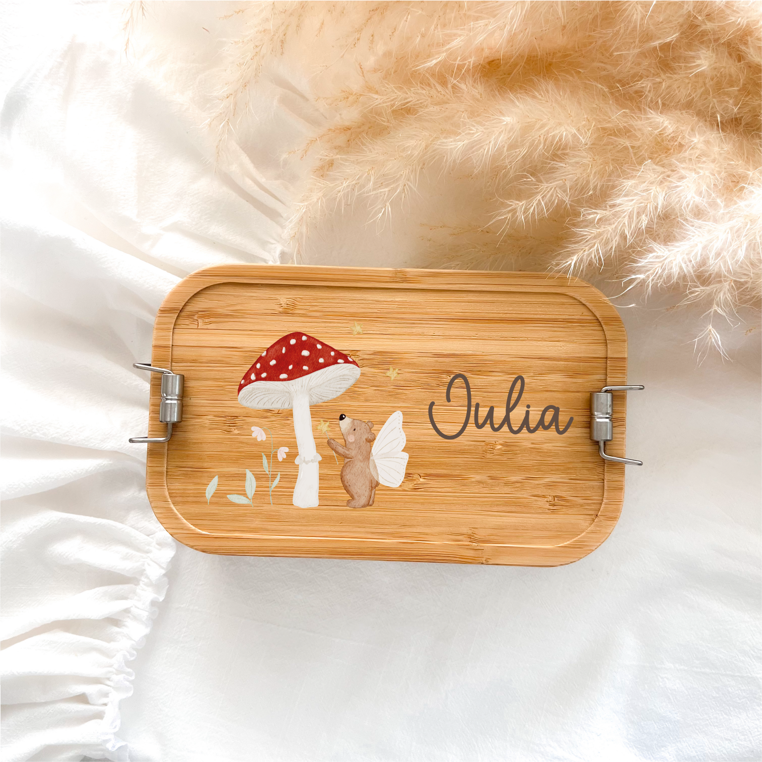 Personalisierte Brotdose aus Edelstahl & Bambus – mit liebevollen HejHanni-Motiven