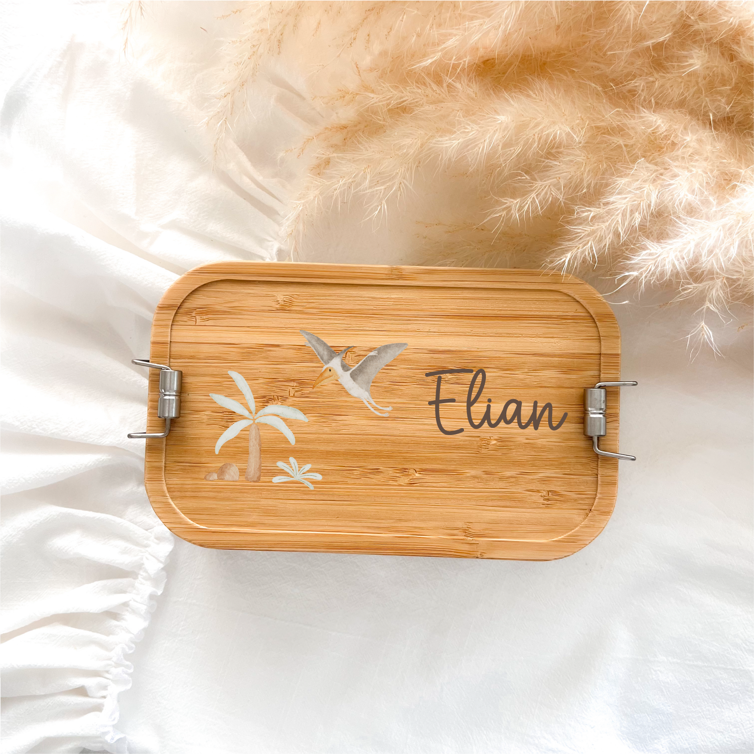 Personalisierte Brotdose aus Edelstahl & Bambus – mit liebevollen HejHanni-Motiven