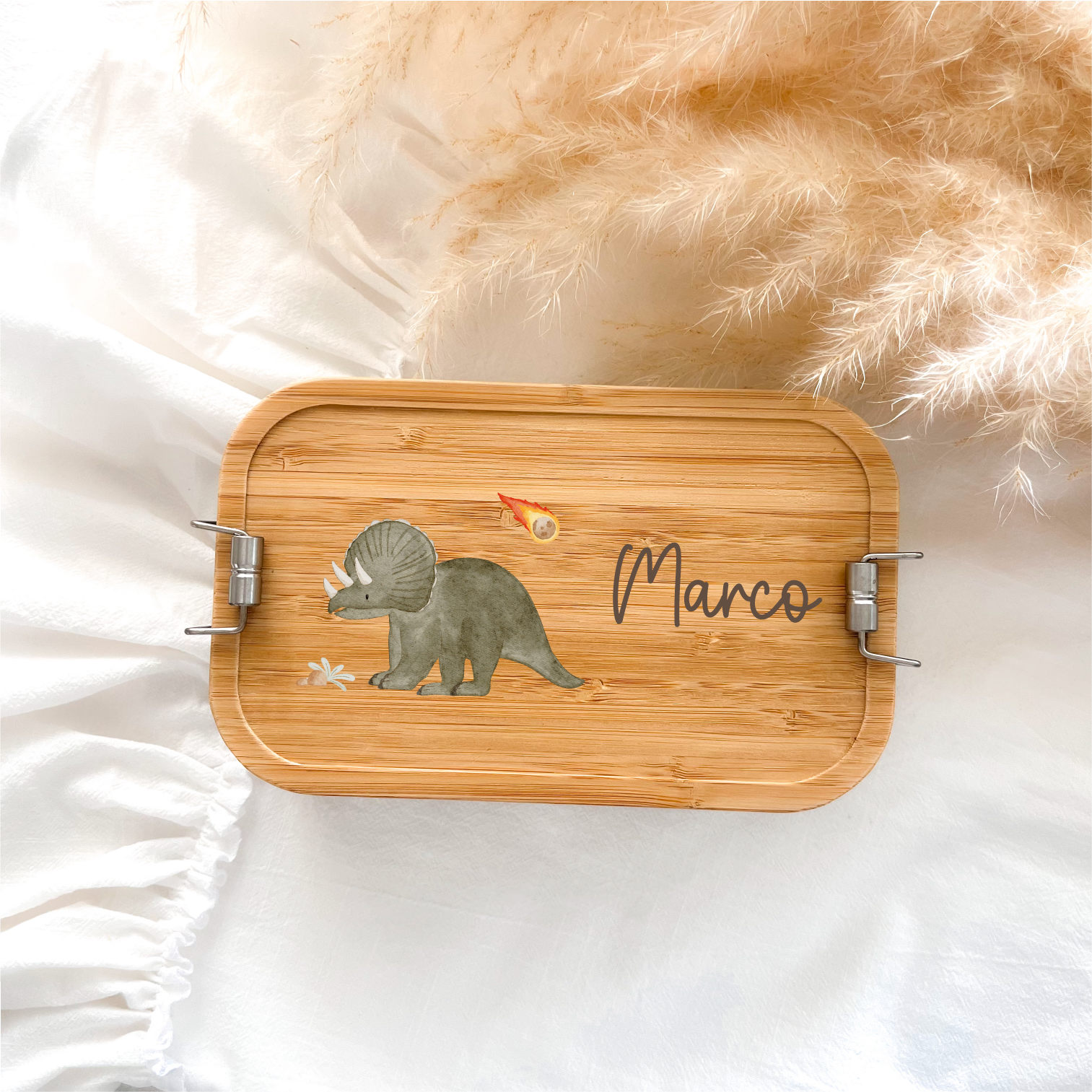 Personalisierte Brotdose aus Edelstahl & Bambus – mit liebevollen HejHanni-Motiven