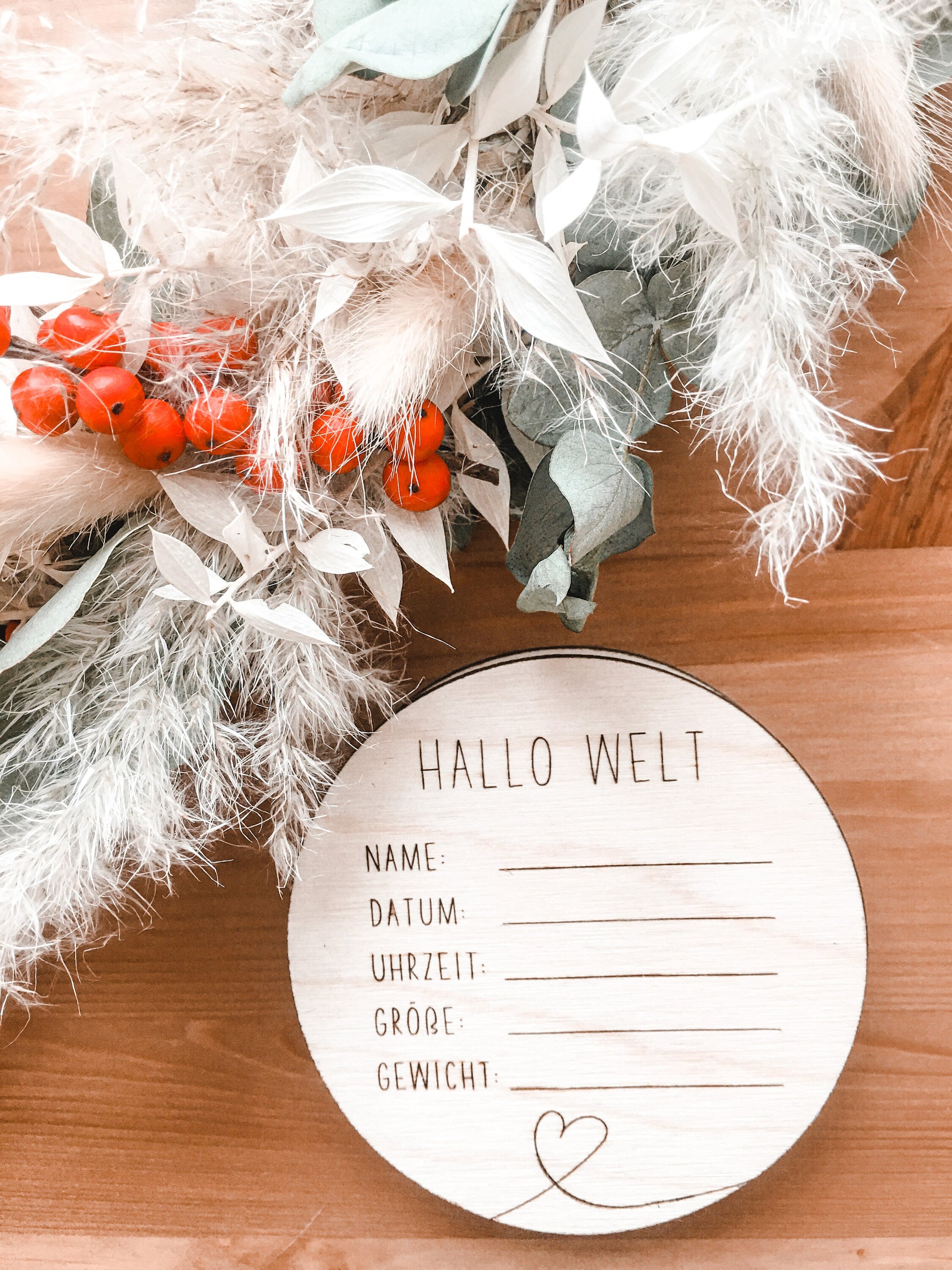 Geburtstafel >HALLO WELT< aus Holz