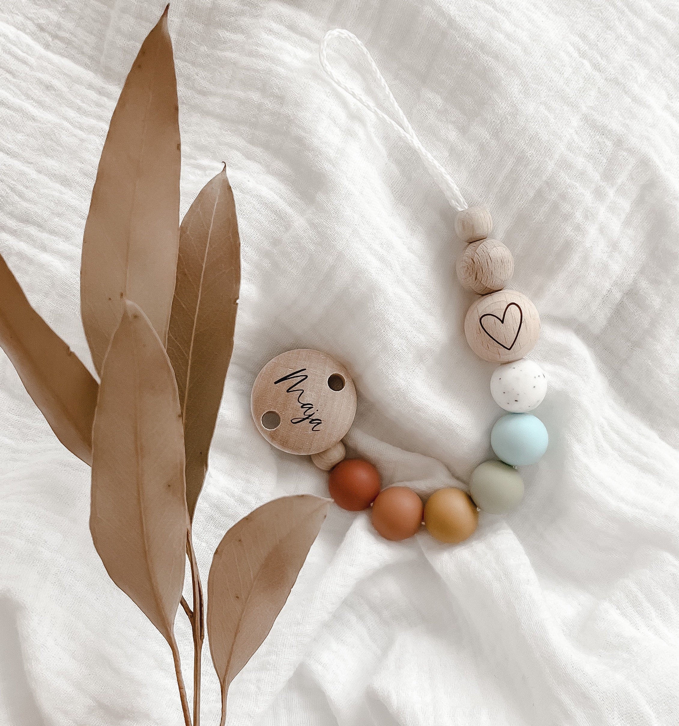 Schnullerkette mit Namen | Schnullerkette Holz (Buche) | Schnullerkette Regenbogen | Schnullerkette personalisiert | >REGENBOGEN<