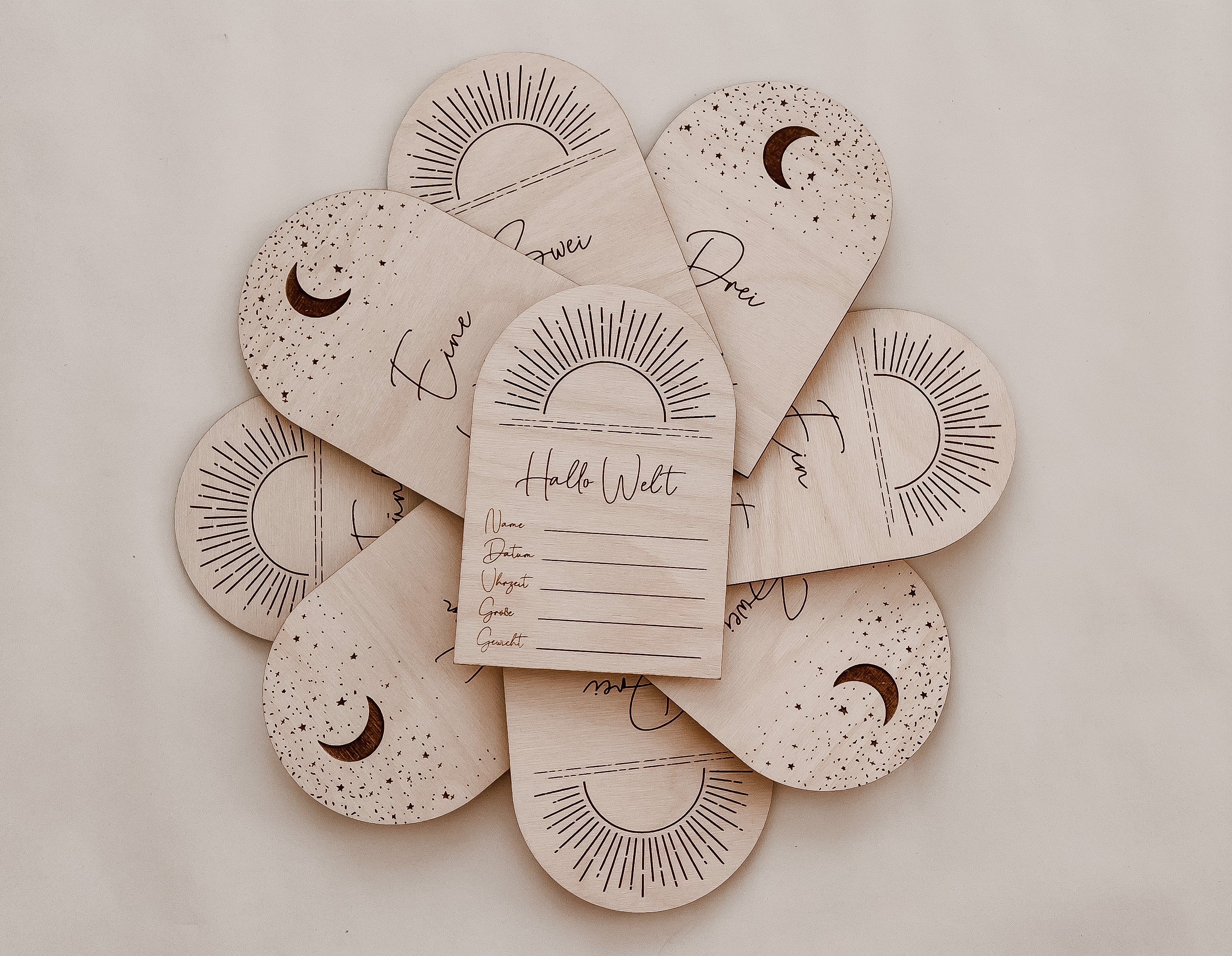 Meilenstein-Karten Baby aus Holz >BOHO<