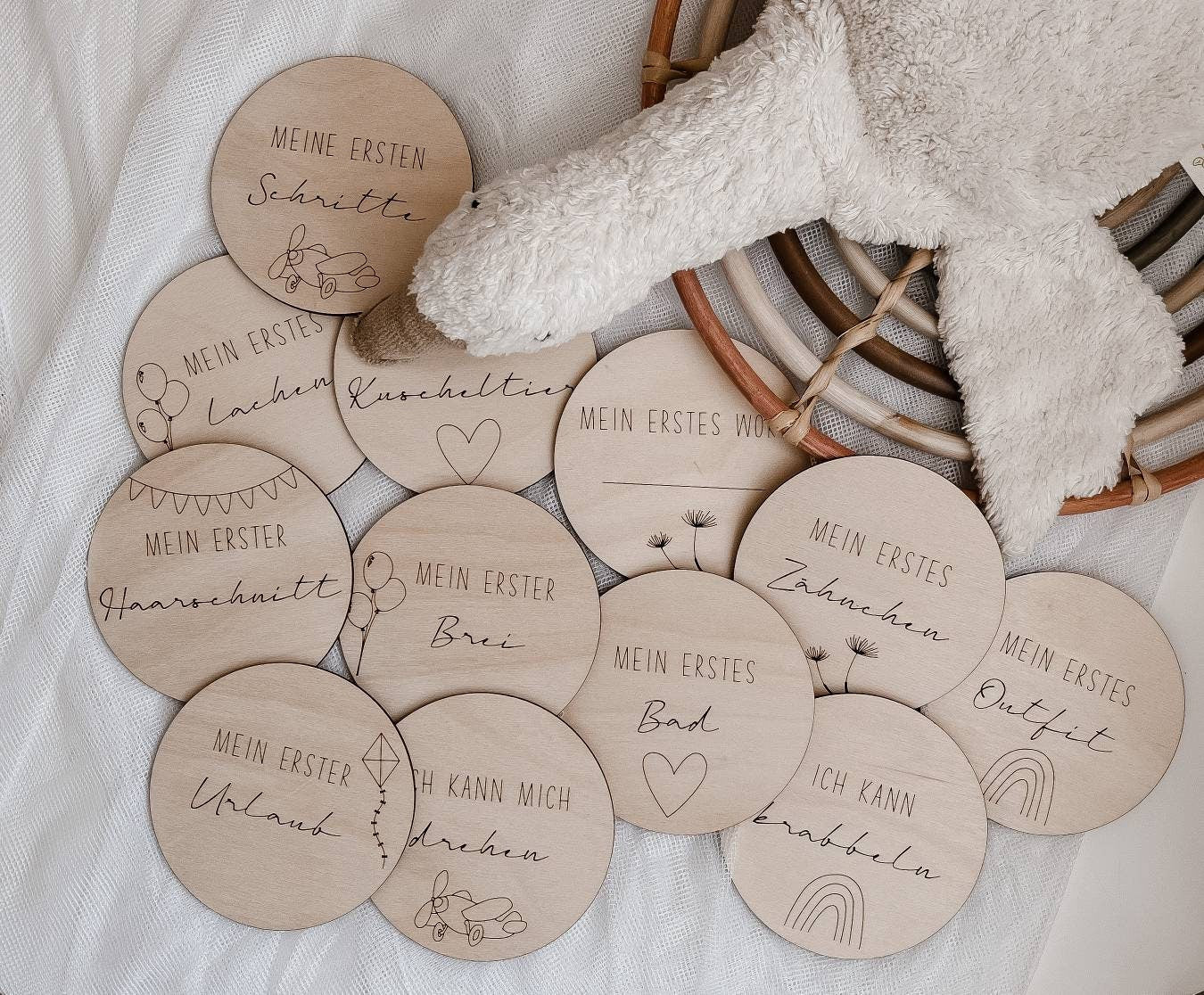 Meilenstein-Karten Baby aus Holz - Zusatzset >VERSPIELTES ERSTES JAHR<