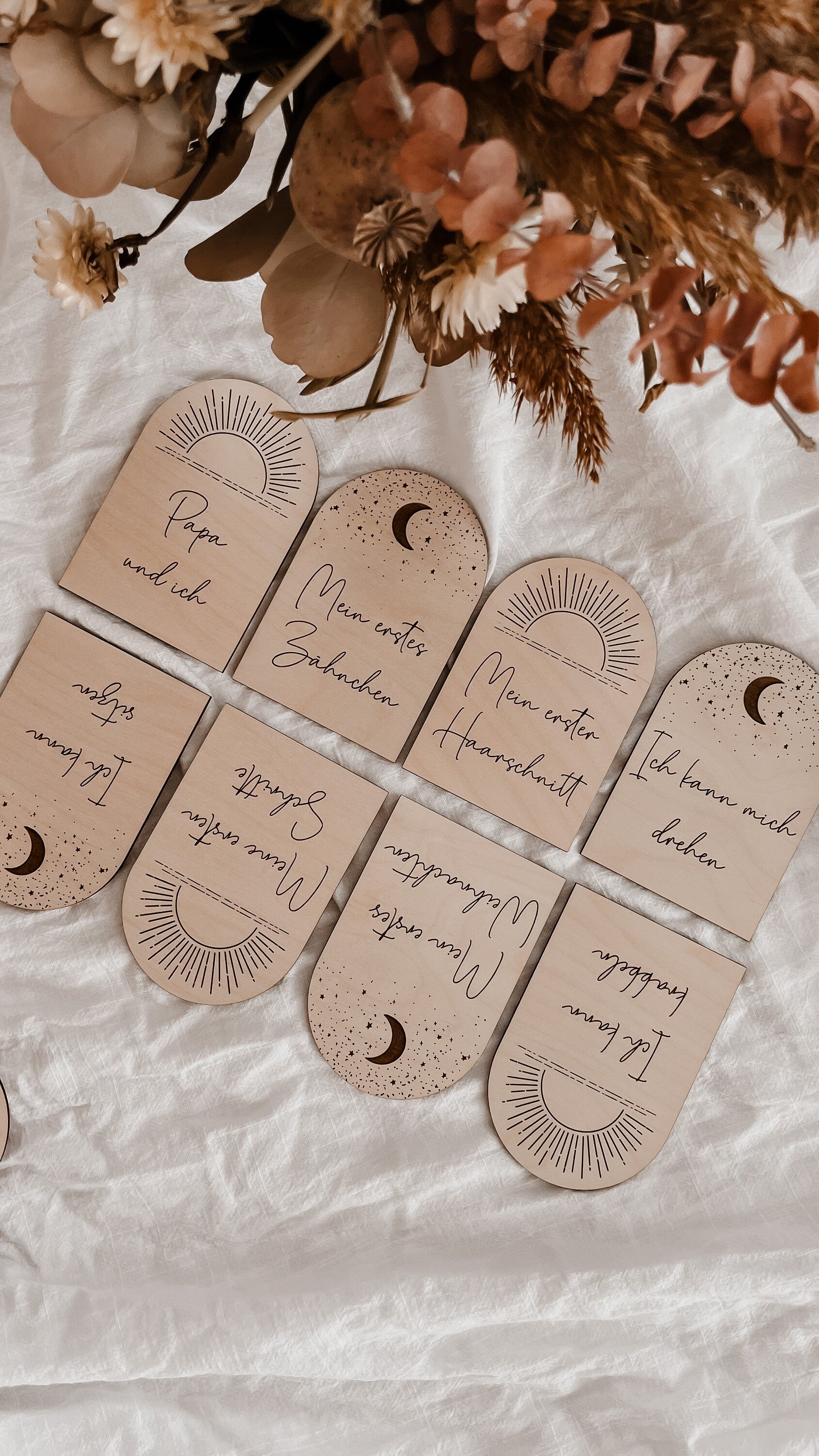 Meilenstein-Karten Baby aus Holz - Zusatzset >BOHO<