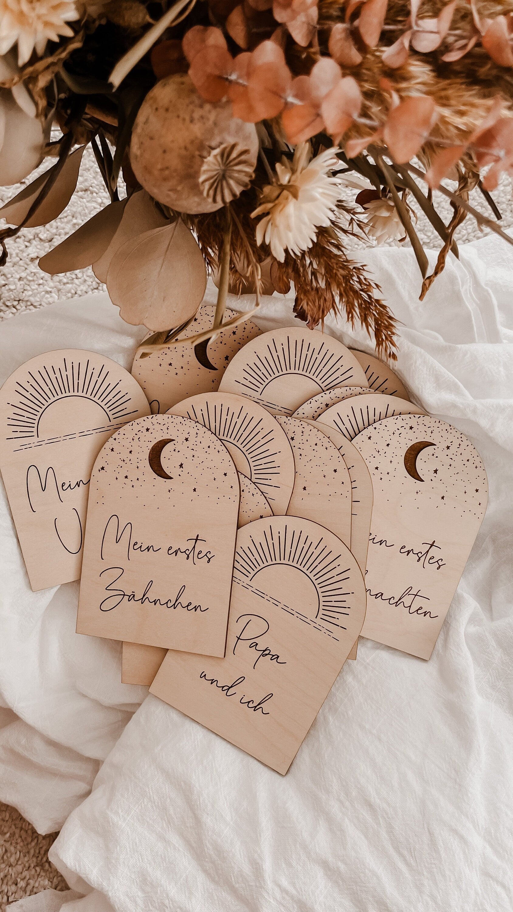 Meilenstein-Karten Baby aus Holz - Zusatzset >BOHO<