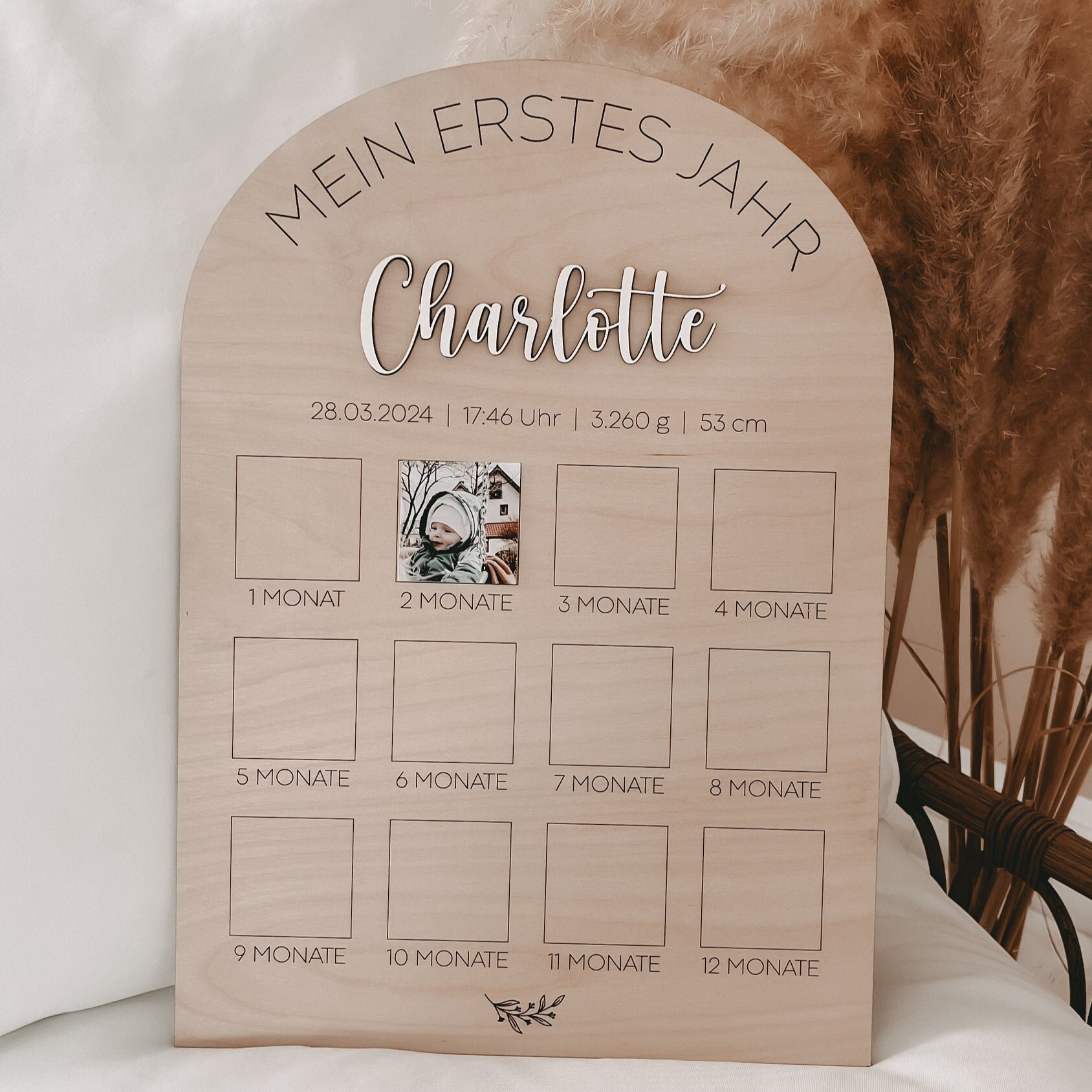 Personalisierte Meilensteintafel aus Birkenholz – DIY Fotowand für die ersten 12 Monate